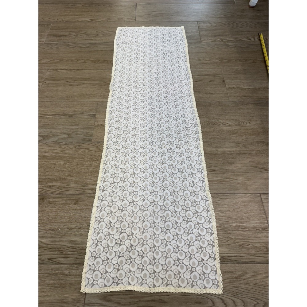White Lace Table Runner Beige Trim Rectangular Shabby Style